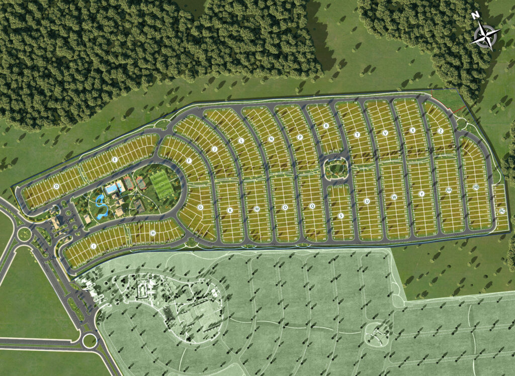 Imagem aérea 3D do condomínio de lotes Village Damha Feira de Santana.